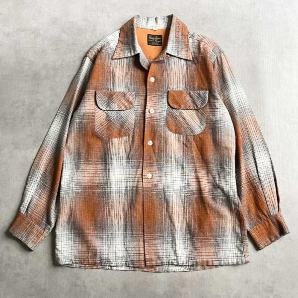 50'S MARK TWAIN Wool &amp; Rayon Ombre Check Open Coll...