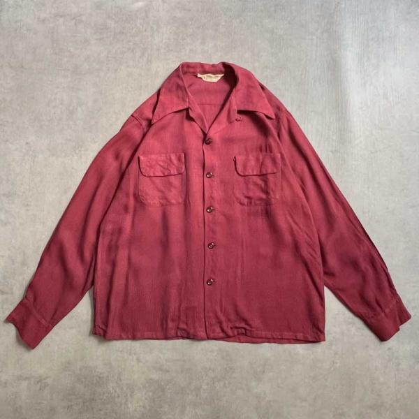 50&apos;S TOWN CRAFT Opan Collar Long Sleeve Shirts RED...
