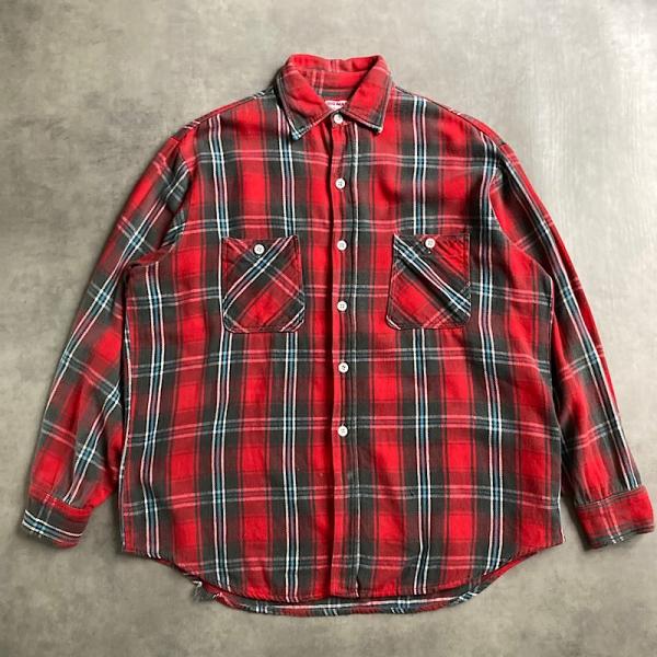 60's BICMAC Check Nel Shirts RED/L