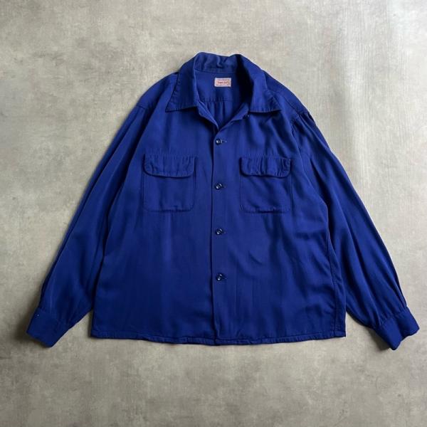 50&apos;S PENNEY&apos;S Town Craft Open Collar Rayon Box Shi...