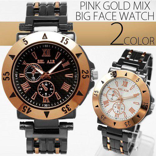 ピンクゴールドMIXビッグフェイス腕時計