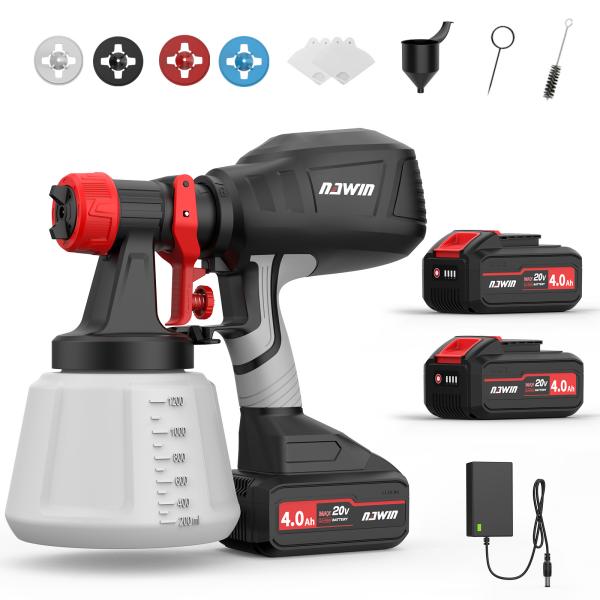NAWIN コードレススプレーガン 20V電動スプレーガン 1200ml 充電式塗装ガン 水性油性塗...