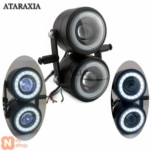 【並行輸入品】 バイク 4.25インチ ツインヘッドライト ダブルLEDヘッドライト ホワイトアング...