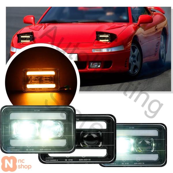 【並行輸入品】 4X6 スイッチバック LED プロジェクター ヘッドライト DRL ハイビーム/ロ...