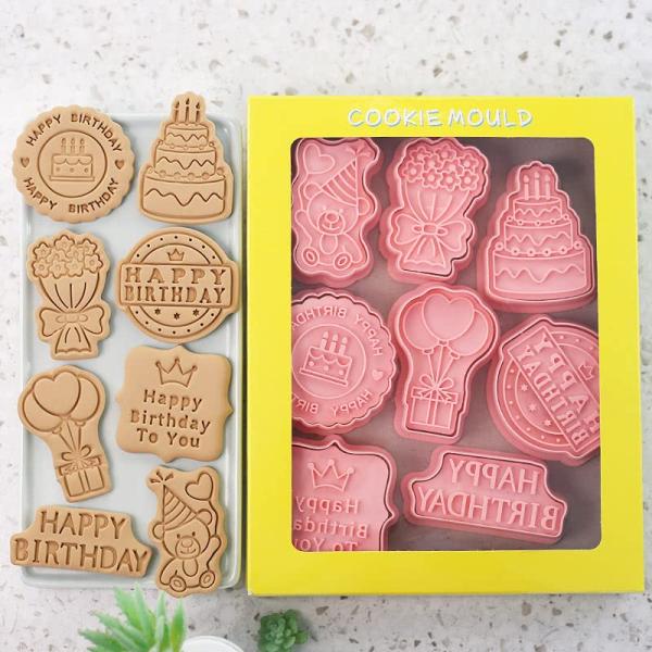 クッキー型 お誕生日おめでとうクッキー型 8個セット キッチン 製菓用品 プレスタイプ 子供 景品 ...