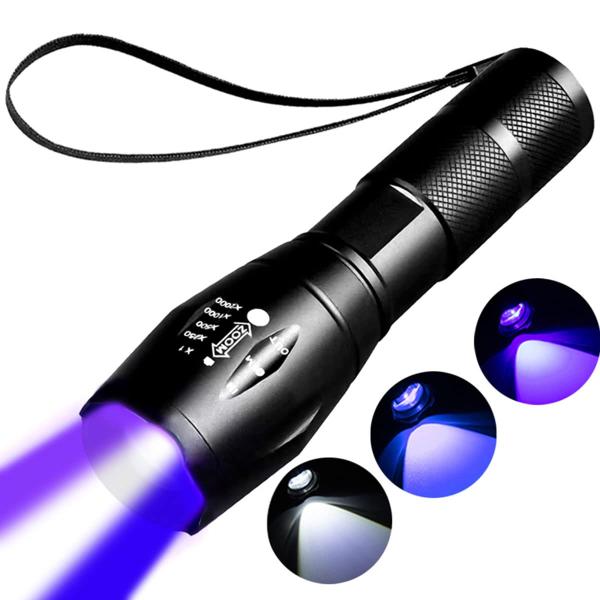 充電可能なブラックライト 蛍光灯 395紫外線 強力懐中電灯、ブルーライト釣りライト、 ブルーライト...