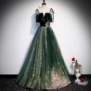 ロングドレス 演奏会 ベロア ベルベット イブニングドレス 緑 グリーン 高級 スパンコール 演奏会ドレス 発表会ドレス キャミ チュール 20代