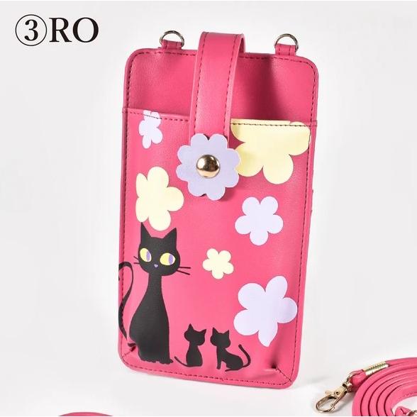 猫ショルダーバッグ　スマートフォンポーチ　ローズカラー