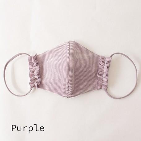 【パープル】　日本製ノーズワイヤー入り コーデュロイフリルリボンマスク　1枚入り