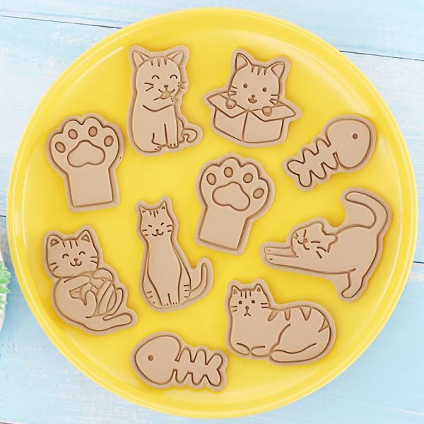 ねこちゃん　クッキー型　８点セット　お弁当　キャラ弁