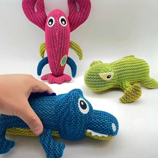 音がなるおもちゃ メッシュ素材 ペット用おもちゃ, 可愛い海の生き物デザイン, ブルー・ピンク・グリ...