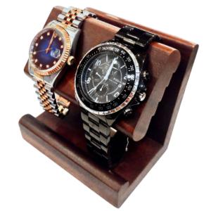 Nefelibata 腕時計 スタンド 木製 時計 置き 時計台 時計スタンド おしゃれ ２本用 ウォッチスタンド ダークブラウン｜nefelibata-gifts