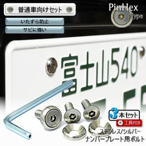 ナンバープレート用ボルト ピン付六角穴サラ ステンレス(シルバー) 3本 ＋ 工具付セット｜nejiya