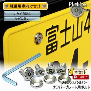 ナンバープレート用ボルト ピン付六角穴サラ ステンレス(シルバー) 4本 ＋ 工具付セット｜nejiya