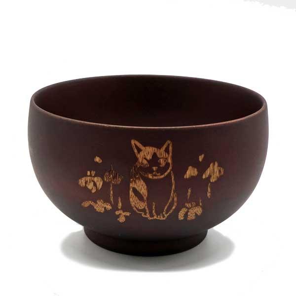 和マンハッタナーズ 天然木 お椀 「逍遥中」 猫グッズ 猫雑貨 汁椀 茶わん 猫茶碗