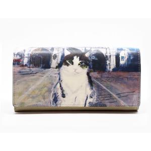マンハッタナーズ 牛皮かぶせタイプ 長財布 ノートルダムの敬虔なフェデリコ (75-1015-BLU) Manhattaner's 猫グッズ 猫雑貨 猫 財布 サイフ