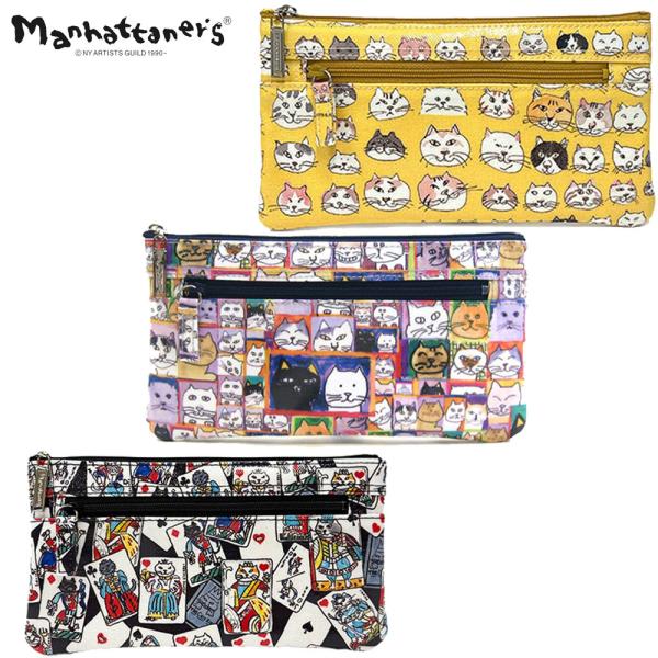 マンハッタナーズ カード・札入れ 長財布 75-7832［ぎっしり猫顔／猫社会／猫のカード遊び］PV...
