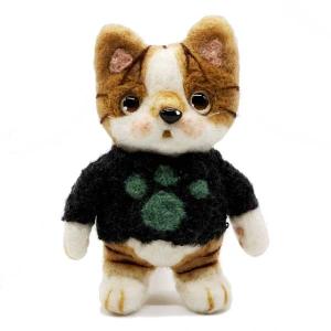 やまねこ 羊毛フェルト 猫 三毛 M 羊毛フェルト人形 ぬいぐるみ