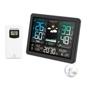 ウェザーステー ショ ン デジタル 温湿度計 置き天気時計 RF無線天気予報 感動人生 目覚まし時計 室内 外温湿度 測定 日の出日の入時刻 表示 天気予報機能 便利