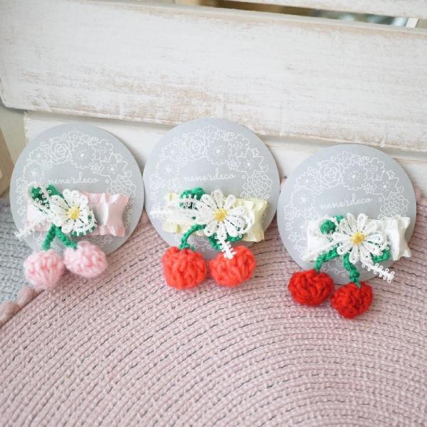 キッズ ヘアクリップ ヘアアクセサリー MOKUBAリボンとさくらんぼとピコリボン キッズヘアクリッ...