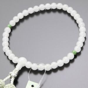 ≪特別価格≫数珠 女性用 約7ミリ 白オニキス 2天 独山玉 正絹2色房 数珠袋付き