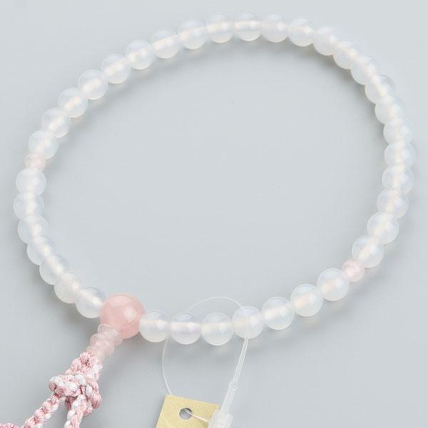 ≪特別価格≫数珠 女性用 約7ミリ 白瑪瑙 ローズクォーツ 正絹2色房 数珠袋付き おしゃれ
