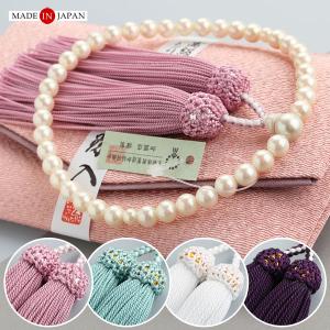 ≪特別≫数珠 女性用 約6.5ミリ 貝パール 頭付房 数珠袋付き