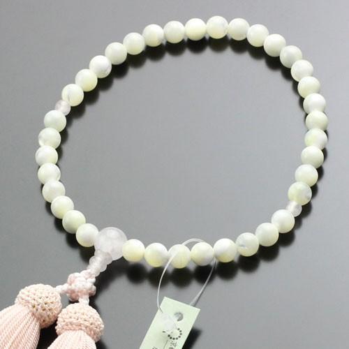 数珠 女性用 約7ミリ 蝶貝 ローズクォーツ 正絹房 数珠袋付き