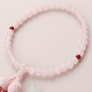 数珠 女性用 約7ミリ ローズクォーツ 瑪瑙 正絹房 数珠袋付き おしゃれ