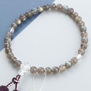 数珠 女性用 約8ミリ ラブラドライト カット水晶 正絹2色房 数珠袋付き｜nenjyu
