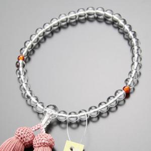 ≪特別価格≫珠 女性用 約7ミリ 本水晶 瑪瑙 正絹房 数珠袋付き