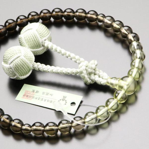 数珠 女性用 約7ミリ 茶水晶/トパーズ グラデーション 正絹2色梵天房 数珠袋付き