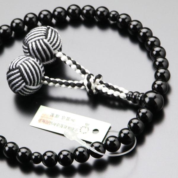 数珠 女性用 約7ミリ 黒オニキス 2色梵天房 数珠袋付き