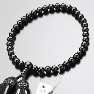 数珠 女性用 約7ミリ 黒オニキス 正絹2色房 数珠袋付き