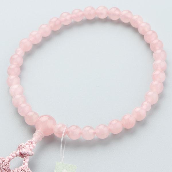 数珠 女性用 約8ミリ ローズクォーツ 正絹2色房 数珠袋付き