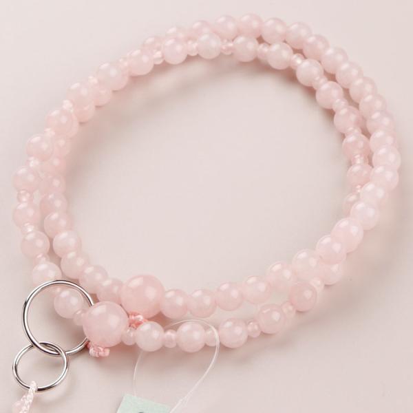 ≪特別価格≫浄土宗 数珠 女性用 8寸 ローズクォーツ 正絹梵天房 数珠袋付き