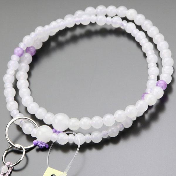 ≪特別価格≫浄土宗 数珠 女性用 8寸 白オニキス 藤雲石 梵天房 数珠袋付き