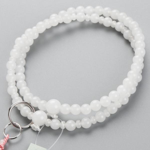 ≪特別価格≫浄土宗 数珠 女性用 8寸 白オニキス 正絹梵天房 数珠袋付き おしゃれ