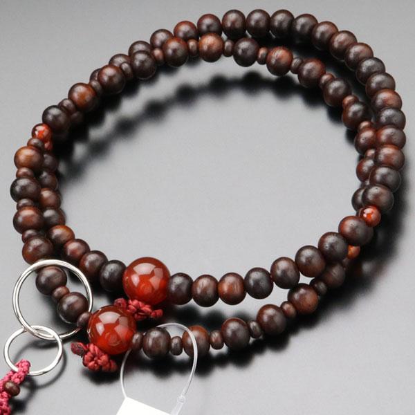 ≪特別価格≫浄土宗 数珠 女性用 8寸 紫檀 瑪瑙 本銀輪 正絹梵天房 数珠袋付き