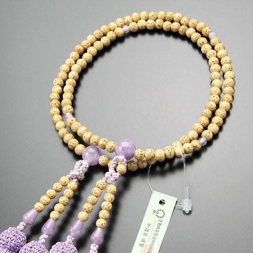 八宗派兼用 数珠 女性用 8寸 星月菩提樹 藤雲石 正絹房 数珠袋付き