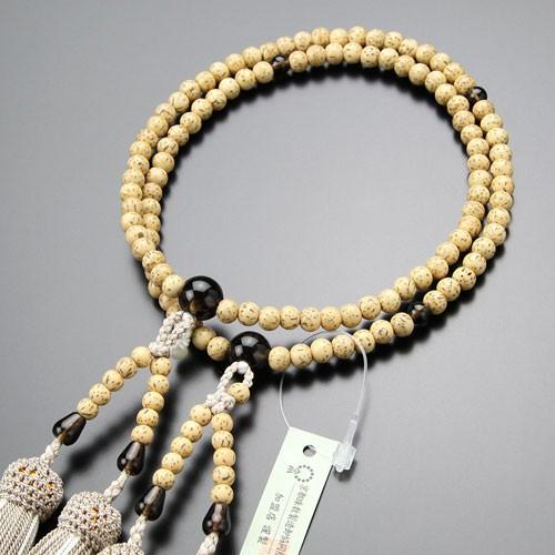 八宗派兼用 数珠 女性用 8寸 星月菩提樹 茶水晶 正絹2色房 数珠袋付き