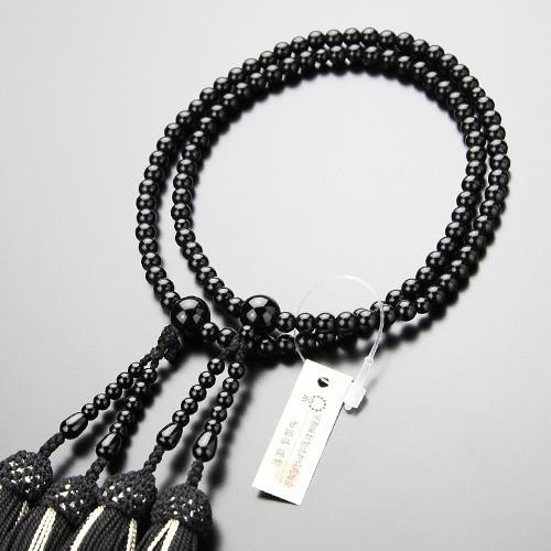 ≪特別価格≫八宗派兼用 数珠 女性用 8寸 黒オニキス 正絹2色房 数珠袋付き