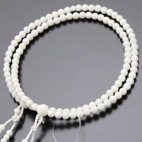 八宗派兼用 数珠 女性用 8寸 白珊瑚 正絹房 数珠袋付き
