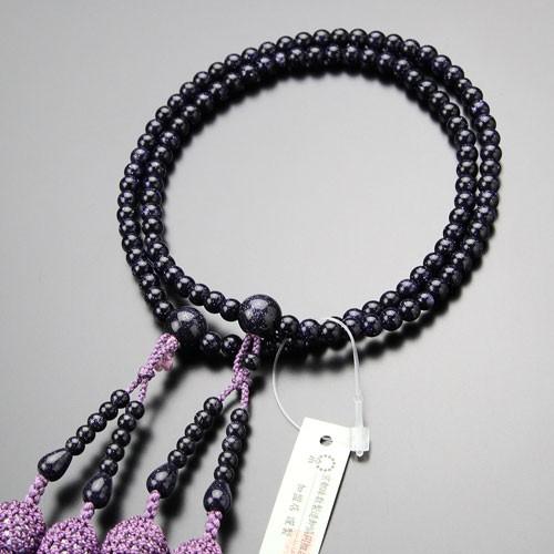 八宗派兼用 数珠 女性用 8寸 紫金石 正絹2色房 数珠袋付き