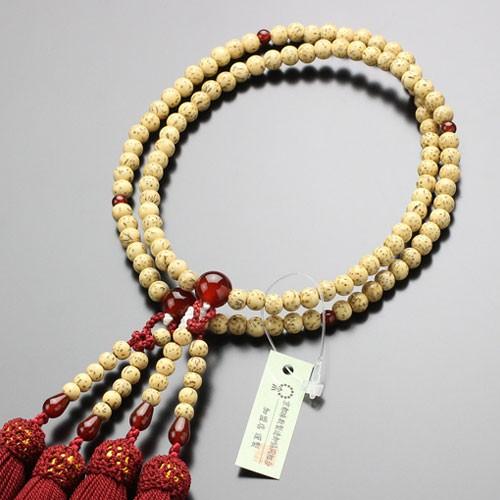 八宗派兼用 数珠 女性用 8寸 星月菩提樹 瑪瑙 正絹房 数珠袋付き