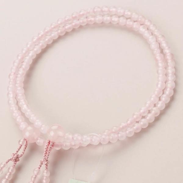 ≪特別価格≫八宗派兼用 数珠 女性用 108玉 8寸 ローズクォーツ 正絹2色房 数珠袋付き