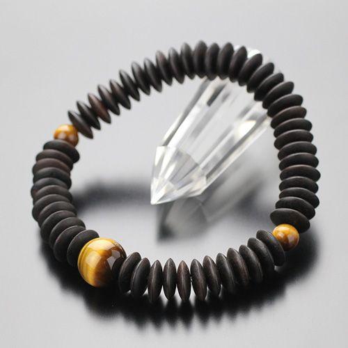 数珠 ブレスレット 54平玉 縞黒檀 虎目石