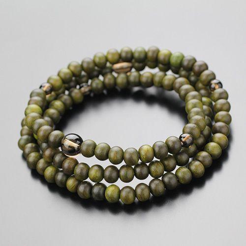 数珠 ブレスレット 緑檀 茶水晶  3重 108玉 木製