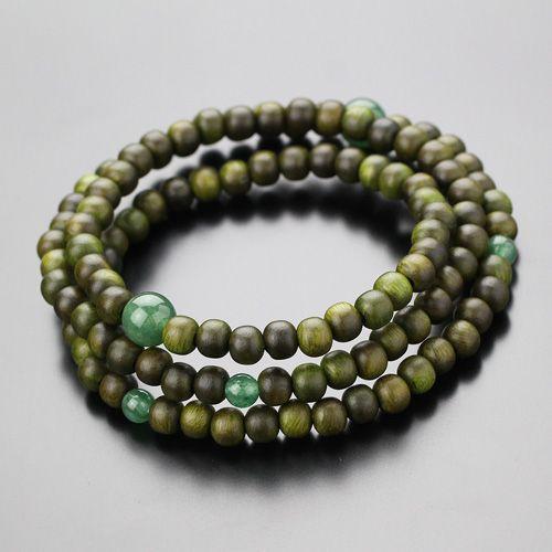 数珠ブレスレット 108玉 3重 緑檀 印度翡翠 腕輪念珠