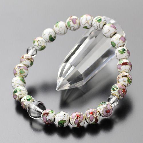 パワーストーン　数珠ブレスレット　約8ミリ　七宝焼き（白）　本水晶